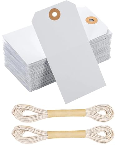 PEAPIN 100 Pack White Price Tags with String, Blank Paper Hang Tags