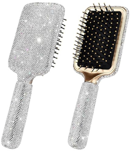 Brosse à cheveux vintage Brosse à palette en strass de luxe avec coussin d'air de massage Outil cheveux bling-bling pour femmes tous types 9 7 pouces