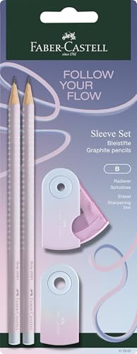 FABER-CASTELL - Set da scrittura Flow Edition Blushing Sky, 4 pezzi | Con 2 matite, gomma e temperino - per bambini e adulti