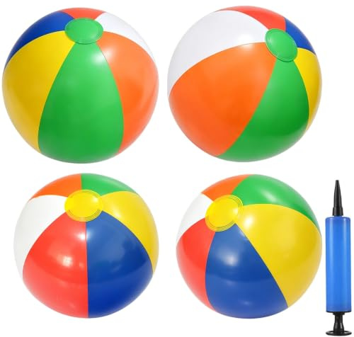 4 Pack Inflatable Beach Balls, Rainbow Pool Accessories, 16in & 12in | 4 Inflatable Rainbow Beach Balls in 16 and 12-Inch Sizes, for Pools, Beaches, Summer Parties and Water Games for All Ages.