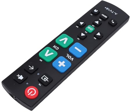 Wakects TV-Fjärrkontroll Fjärrkontrollsersättning Universal Fjärrkontroll Stora Knappar Ingen Parkoppling 2 AAA-batterier överdimensionerade Bekräftelsetangenter Taktil återkoppling för