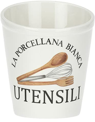 La Porcellana Bianca, Porta Utensili da Cucina in Porcellana Decorata, Linea Conserva, 14x15x18 cm