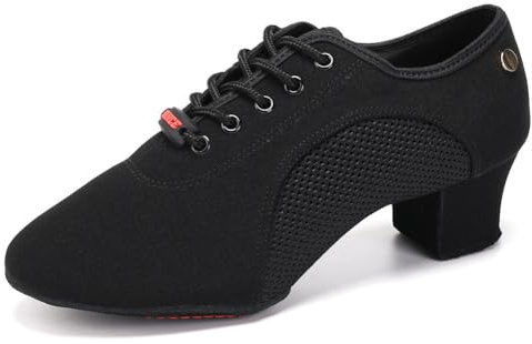 HIPPOSEUS Scarpe da Ballo Latino Donna Stringate con Punta Chiusa Tacco Basso Scarpa Allenamento da Ballo Moderno e Salsa,Nere,Tacco 5 cm, 40 EU