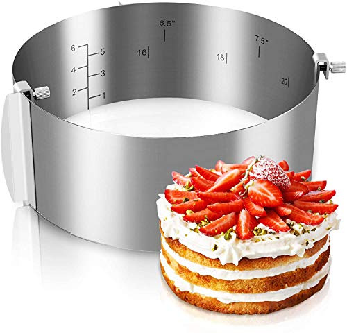 Gimars Anello Regolabile per Torta,Multi-Misure in 1 Anello Rotondo/Diametro Regolabile da 16-30cm/Ca.6.5Cm Altezza in Acciaio INOX-Versione UPGRADE Stampo Circolare Multiuso per Torte Dolci