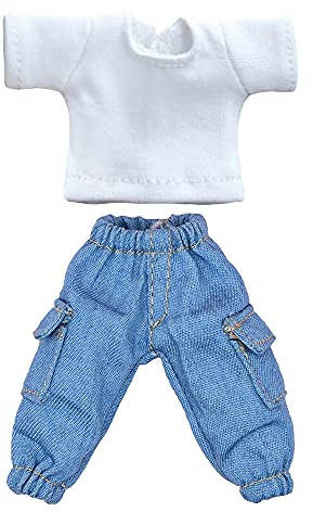 niannyyhouse Set 2 pezzi maglietta + pantaloni tuta mimetica tinta unita t-shirt 1/12 BJD OB11 bambola 4,3 pollici (11 cm) accessorio per body figure (blu denim)