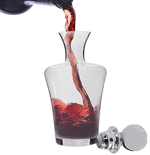 Red Wine Decanter 1L Wine Carafe Aerator with Weighted Stopper Lid Lead-Free Fluted Stem Port Decanter Birthday Wedding Anniversary Housewarming Gift Idea