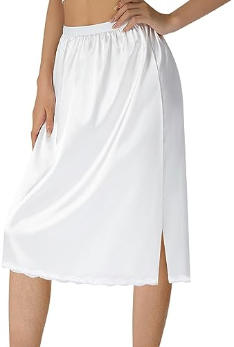 Half Slips Under Dress Women Lace Hem Elastic Waist Petticoat Underskirt Knee Length Midi Skirt Extenders for Dresses