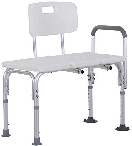 HOMCOM Height Adjustable Shower Chair, Non Slip Bath Transfer Bench for Elderly, Disabled with Armrest and Backrest, 300 lbs Capacity, White