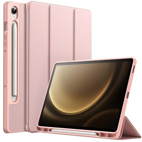 JETech Hülle für Samsung Galaxy Tab S10 Lite / S10 FE / S9 FE 10,9 Zoll mit S Pen Halter, Weiche TPU Tri-Fold Ständer Tablet Schutzhülle (Roségold)