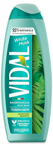 Vidal - Bagnoschiuma White Musk, Formula Tonificante, Fragranza Muschio Bianco, Dermatologicamente Testato, 500ml