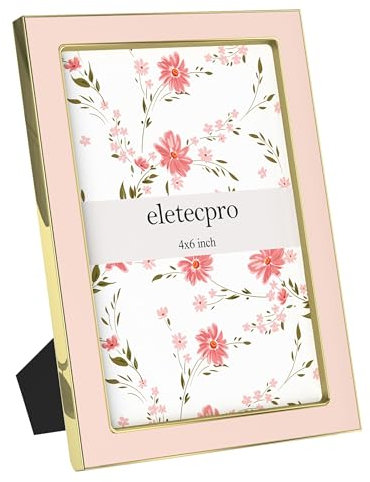 eletecpro 4x6 Enamel Picture Frame with Real Glass Cover, 1 Pack Pink Photo Frame with Gold Metal Edge, Horizontal and Vertical Display Pictures 4x6 for Tabletop, Bookshelf, Wall Decor