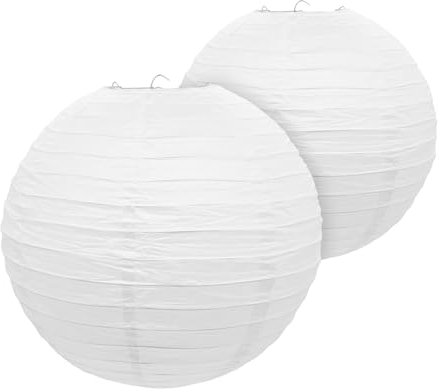Papier Lampion in weiß zum Hängen - 2er Set in 30 cm - Deko Papierlaterne rund - Lampenschirm Papierlampe gerippt Deko für Garten Party Hochzeit Geburtstag Bamboo Style