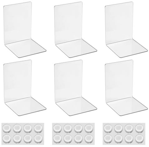 6 Stück Transparente Buchstützen aus Acryl,Buchstützen-Set mit rutschfesten Aufklebern.Geeignet für Schreibtischorganisation, transparente Dekoration, Fotodisplay.