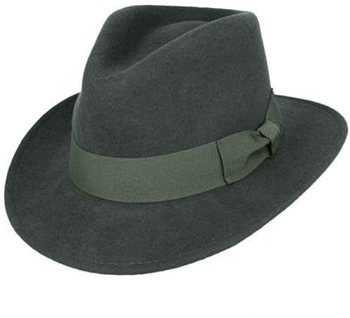 Stylish 100% Wool Fedora Hat with Grosgrain Band – Classic Trilby & Panama Style for Men & Women (UK, Alpha, S, Standard, Dark Green)