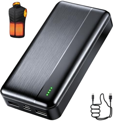 Ahigh 20 000 mAh batteripaket, 5 V powerbank för uppvärmd väst jacka kappbyxor och uppvärmningsunderkläder, uppvärmda kläder ersättning batteripaket