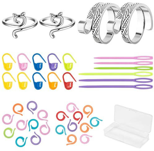 Zoruam 40pcs Crochet Rings for Fingers UK, Adjustable Loop Crochet Hooks Set for Beginners, Crochet Tension Ring UK Knitting Accessories, Crochet Kits Accessories for Faster Knitting