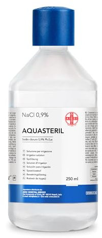AIESI® Solución salina fisiológica para lavado e irrigación nasal 250 ml estéril con tapón AQUASTERIL (Envase de 20 piezas), Cloruro de sodio 0,9%