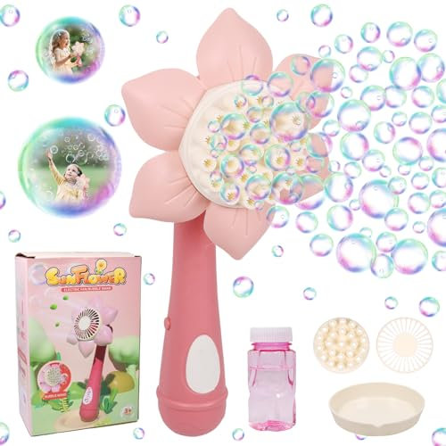 Blumen Seifenblasenmaschine Kinder, Elektronische Seifenblasenpistole, Bubble Gun Kinder mit Seifenblasen Flüssigkeit, Seifenblasen Machine, Seifenblasenspielzeug für Party Geburtstag Hochzeit