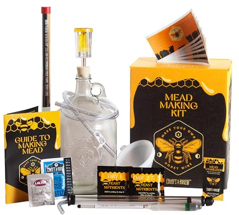 Craft A Brew - Deluxe Mead Making Kit - 1 Gallon Homebrew Starter Set with Backsweetening & Bottling Tools - DIY Mead Brewing Kit for Beginners - Just Add Honey