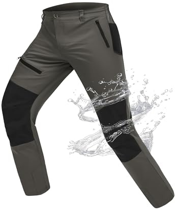Atforna Pantalones de senderismo impermeables para hombre, pantalones de trekking, pantalones de exterior funcionales, ropa de ciclismo con 4 bolsillos con cremallera, resistentes al viento para