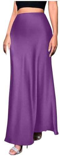 NSICBMNO Purple Satin Skirts for Women UK - Maxi, High Waisted, Pencil, Pleated, A Line, Flared, Zip Up, Silky, Elegant, Fishtail, Office, Party Skirt