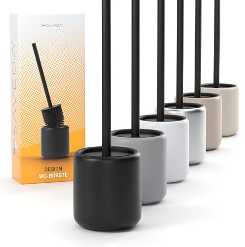 SAVEGA – Escobilla WC Silicona Negra con Soporte de Acero y Tapa – Cepillo Inodoro Moderno para Baño