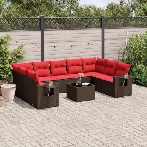 Qnhdfrt Set di 10 divani da giardino in polyrattan, colore marrone, con tavolo, 55 x 55 cm, modulare, pieghevoli, per balcone, terrazza, cortile