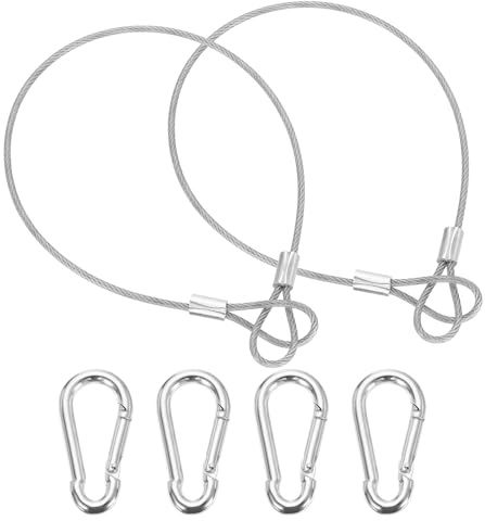 PATIKIL 12 Inch Safety Cable Lock, 2 Pcs 304 Stainless Steel Security Wire Ropes Double Loop Anti-Theft Safety with 4 Spring Buckles for Bicycles Luggage Stage Lighting, Clear