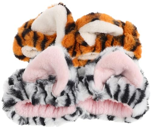 GOOHOCHY Bandeau de Maquillage Doux en Peluche 2 Pièces Oreilles D'animaux, Bandeau Élastique Ajustable pour Spa, Lavage du Visage et Soins Beauté Femmes