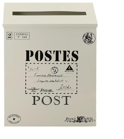 Boîte aux lettres décorative vintage en métal avec design européen rustique, fixation murale pour la maison et le jardin, accessoire fonctionnel et élégant pour la photographie (blanc)