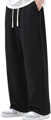 SHAGGA Men’s Straight Leg Uncuffed Sweatpants Loose Fit Casual Tracksuit Bottoms with Pockets for Running Workout Lounge(UK, Alpha, M, Regular, Regular, Black（Upgrade Size）)