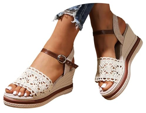 Sandales compensées pour femme - Sandales d'été confortables - Sandales compensées - Chaussures pieds nus
