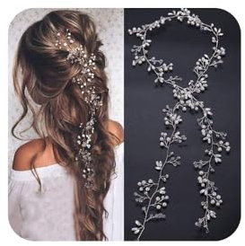 Deniferymakeup Brautschmuck, Roségold und Gold, Silber, extra lange Perlen und Kristallperlen, Brautschmuck, Haarschmuck, Haarschmuck, Haarschmuck (Roségold)