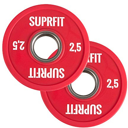 Suprfit Mini PU-stötfångare Plates – gummerade hantelskivor, par för teknikträning med hantelstången, vikt: 2 x 2,5 kg, stålring med 50 mm diameter, färg: röd