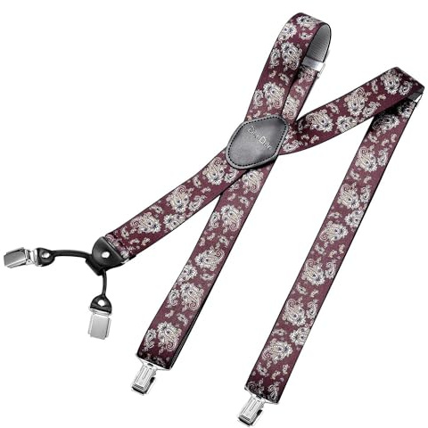 DonDon Bretelle uomo eleganti Bretelle uomo lavoro extra forte clip larghe 3,5 cm - Paisley rosso