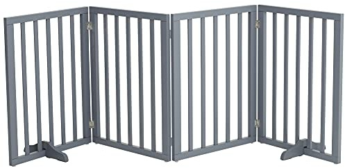 The Fellie Absperrgitter Hund, Freistehendes Schutzgitter mit Füßen, Kindergitter Klappbar, Holz Hundegitter Treppe, Treppenschutzgitter ohne Bohren, Absperrgitter für Häuser, Türöffnungen,H60cm,Grau