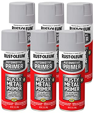 Rust-Oleum 249331-6PK Automotive Rusty Metal Primer Spray Paint, 12 oz, Light Gray, 6 Pack