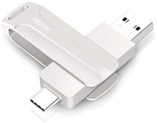 USB Stick 32 GB 2 in 1 USB Flash Drives USB 2.0 USB C Type C Memory Stick OTG Dual Flash Drive 2-in-1 Memory Stick for Tablet, PC, Android Mobile Phone (Samsung, Huawei, Honor, Xiaomi) (Silver)