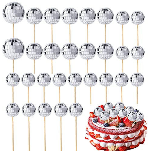 30 Pezzi Palla da Discoteca Torta Cimatrici Scelte per Palle da Discoteca Tema Disco Cake Toppers Decorazioni per Torte Cupcake Decor Accessori per Dessert Disco Party Ornamento (Argento)