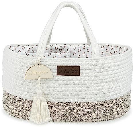 Yunioo Nappy Caddy Organiser, Baby Caddy, Portable Diaper Changing Bag, Nursery Storage Basket with Sturdy Handles, Removable Dividers, Ideal for Baby Shower Gifts & Newborn Essentials