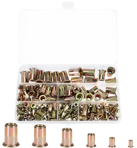 Royouzi 165 Piezas Tuercas Remachables, Zincado Acero ai Carbono Tuerca de Remache, M3 M4 M5 M6 M8 M10 Apto Para Madera, AutomocióN, Muebles, DecoracióN.