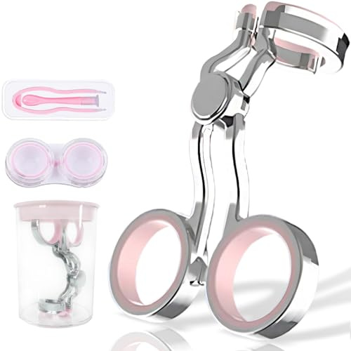 iGeyzoe Contact Lens Wearing Aids, Portable Contact Lens Eyelid Stretcher, Color Contact Lens Wearing Tool With Insert or Remove Tool/Tweeers/Contact Lens Case (Pink)