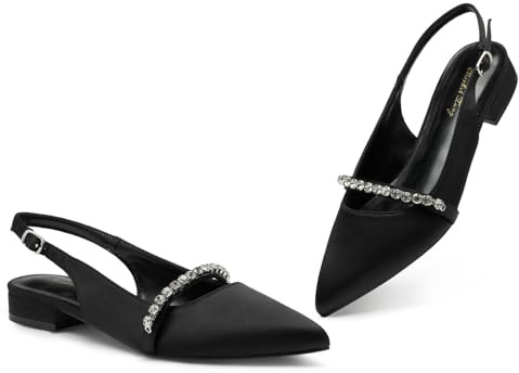 Zhabtuc Slingback da Donna con Scarpe a Punta con Strass per Scarpe Eleganti da Donna, Raso Nero, 41 EU