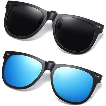 Hifot 2 Stück Sonnenbrillen Clip für Brille, Polarisierte Sonnenclips Blendschutz UV400 Flip-up Sonnenbrille Linse passen über Korrekturbrillen für Damen Herren