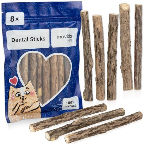Inovida Matatabi Stick Katze : 8 Matatabi Sticks für Katzen Zahnpflege – Katzenspielzeug Holz gegen Mundgeruch – Natürliches Katzenminze Spielzeug für Katzen – Cat Sticks