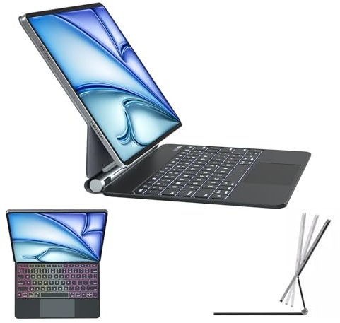 TECHGEAR Keyboard Case for Apple iPad Air 13 2025/2024, Magnetic Floating Stand, Precision Multi-Touch Trackpad, 7 Color Backlight, QWERTY, for iPad Pro 12.9 inches 2018-2022 (3/4/5/6 Generation)