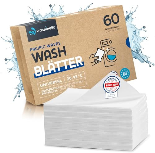 Washinello - Waschmittelblätter, Waschtücher für Waschmaschine, Geeignet für alle Stoffe & Temperaturen, Einfache Dosierung, Natürliches Eco Waschmittel für Allergiker, Dermatest Siegel Sehr Gut