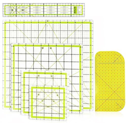 Patchwork Lineal Set, 6 Stück Schneiderlineal, Bügellineal, Nählineal, Schneider Lineal Mit Inch Skala Und Winkelanzeige, Perfekt Für Patchwork (4,5/6/9,5/12,5/7,9 x 3,9/30 x 4cm)