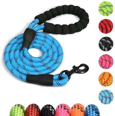 Ledeak Rope Dog Lead, 2m Reflective Blue Nylon Dog Leash with Soft Padded Handle, Anti Pull Slip Lead for Small, Medium, Large Dogs