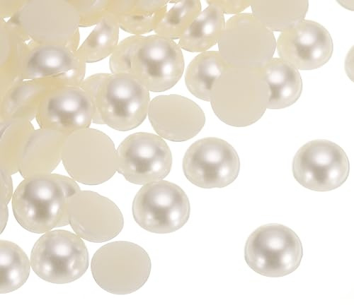 sourcing map 300 perlas planas de plástico ABS de 12 mm, semiredondas, cuentas de imitación para manualidades, zapatos, decoración, ropa, boda, Navidad, marcos de fotos, color beige